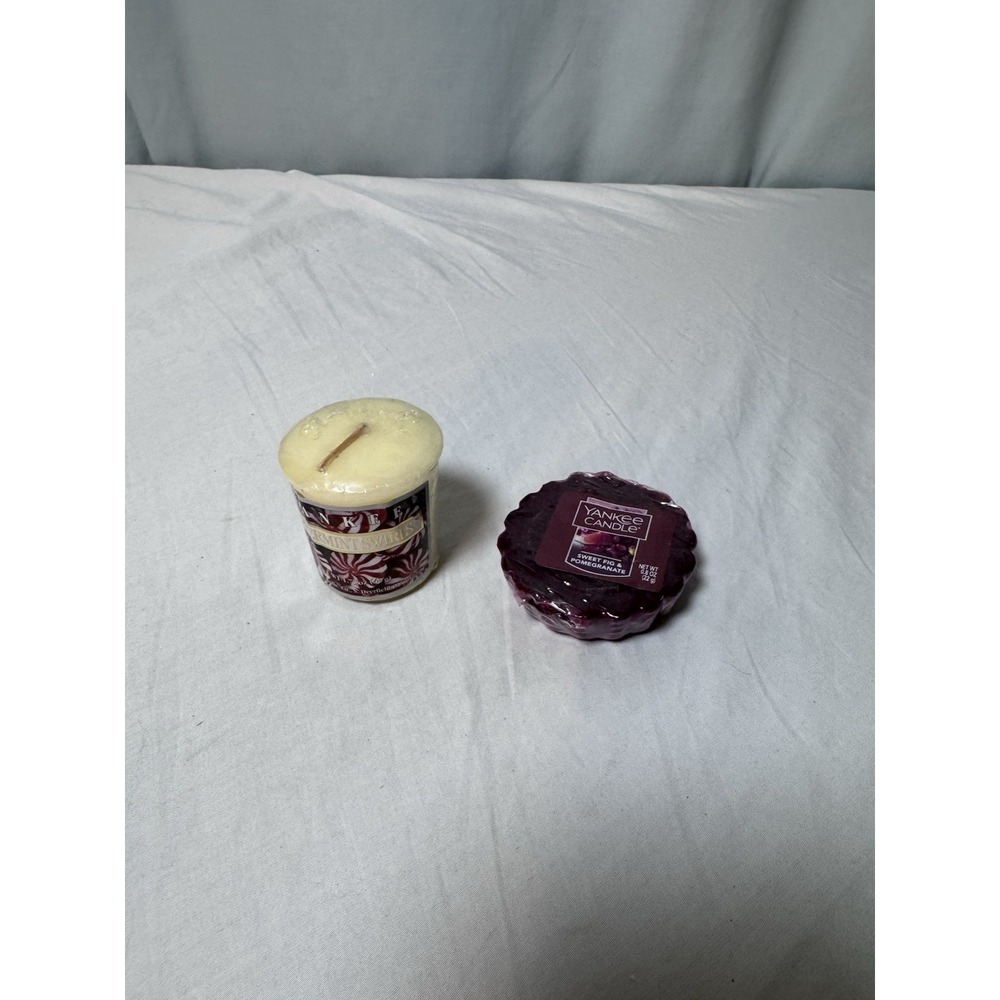 Lot of 2 Yankee Candle Votive Peppermint Swirls & Sweet Fig Pomegranate Tart